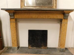 CHM550 fireplace from the 1800s in yellow and gray marble, dimensions 175 x h 117